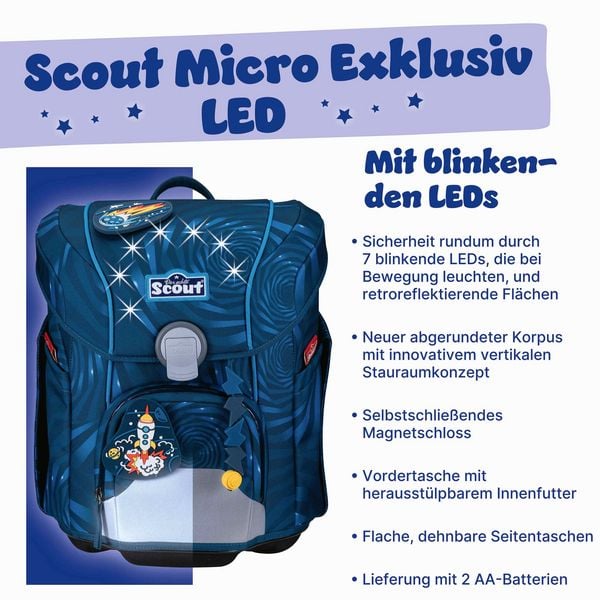 Produktbild: Scout Schulranzen Set Micro LED, Schulranzen Set, 4tlg, Rocket Rider