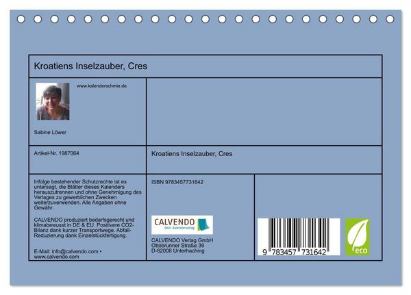 Produktbild: Kroatiens Inselzauber, Cres (Tischkalender 2026 DIN A5 quer), CALVENDO Monatskalender
