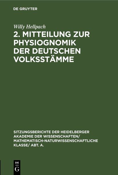 Produktbild: 2. Mitteilung zur Physiognomik der deutschen Volksst&auml;mme