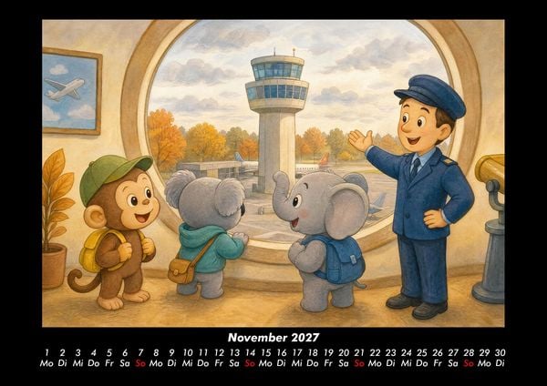 Produktbild: Ein Tag am Flughafen mit Milo, Kiki & Raffi 2027 Fotokalender DIN A3