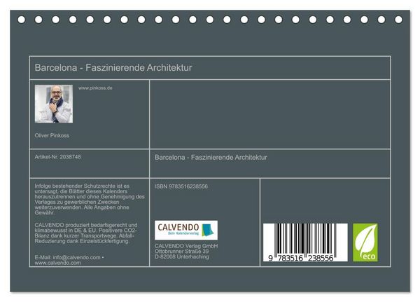 Produktbild: Barcelona - Faszinierende Architektur (Tischkalender 2026 DIN A5 quer), CALVENDO Monatskalender