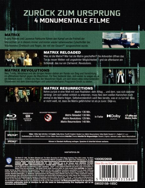 Produktbild: Matrix 4-Film D&eacute;j&agrave; Vu Collection [4 BRs]