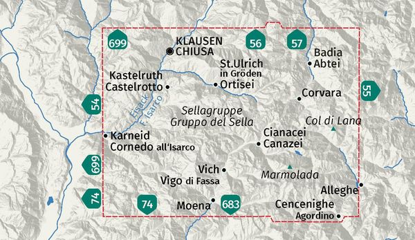 Produktbild: KOMPASS Wanderkarte 59 Sellagruppe, Gr&ouml;den, Seiser Alm / Gruppo del Sella, Val Gardena, Alpe di Siusi 1:50.000
