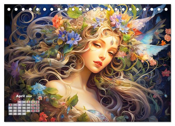 Produktbild: Bl&uuml;tenzauber - Farbenfrohe Illustrationen der G&ouml;ttin Flora (Tischkalender 2026 DIN A5 quer), CALVENDO Monatskalender