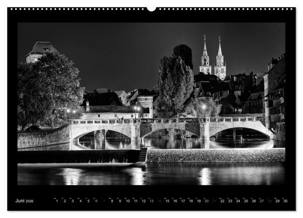 Produktbild: N&uuml;rnberg - Ansichten in schwarz und wei&szlig; (hochwertiger Premium Wandkalender 2026 DIN A2 quer), Kunstdruck in Hochglanz