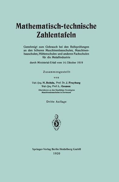 Produktbild: Mathematisch-technische Zahlentafeln
