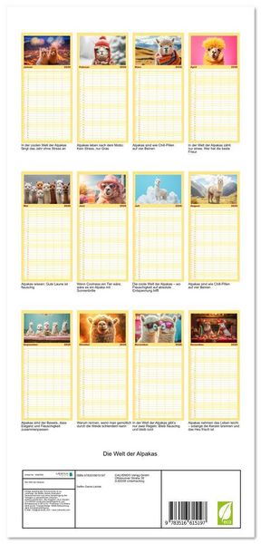 Produktbild: Familienplaner 2026 - Die Welt der Alpakas mit 5 Spalten (Wandkalender, 21 x 45 cm) CALVENDO