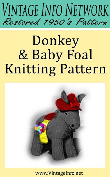 Produktbild: Donkey & Baby Foal Knitting Pattern: Vintage Info Network Restored 1950's Pattern