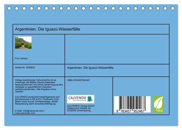 Produktbild: Argentinien. Die Iguaz&uacute;-Wasserf&auml;lle (Tischkalender 2026 DIN A5 quer), CALVENDO Monatskalender