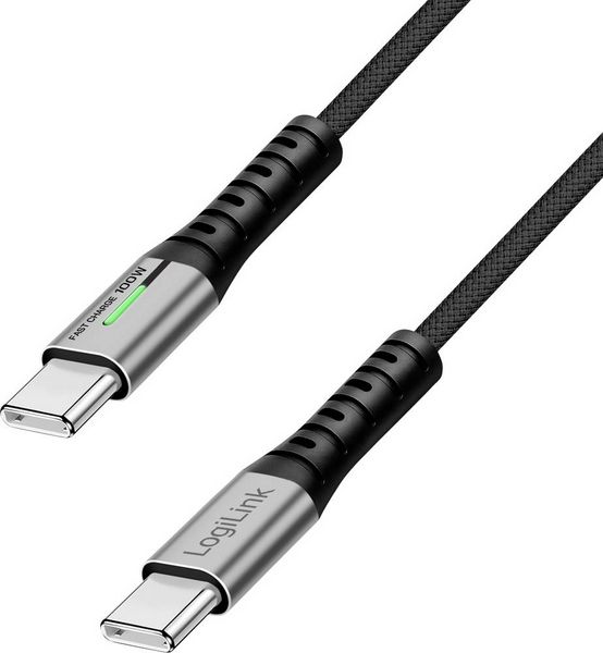 LogiLink USB-C Kabel USB 3.2 Gen2x2 USB-C Stecker 1.50 m Schwarz mit LED, 4K UHD, beidseitig verwendbarer Stecker CU0433