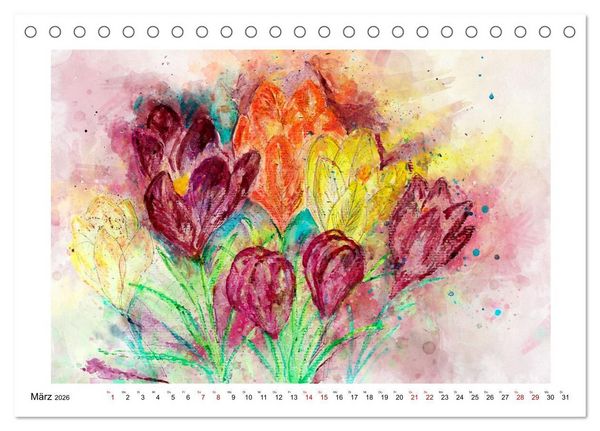 Produktbild: Bl&uuml;ten & Blumen Aquarelle - Farbenfrohe Sch&ouml;nheiten (Tischkalender 2026 DIN A5 quer), CALVENDO Monatskalender