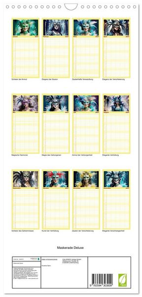 Produktbild: Familienplaner 2027 - Maskerade Deluxe mit 5 Spalten (Wandkalender, 21 x 45 cm) CALVENDO