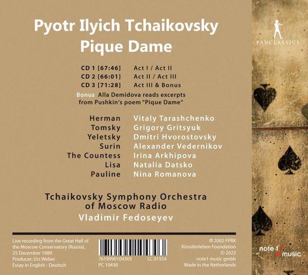 Produktbild: Peter I. Tschaikowsky: Pique Dame