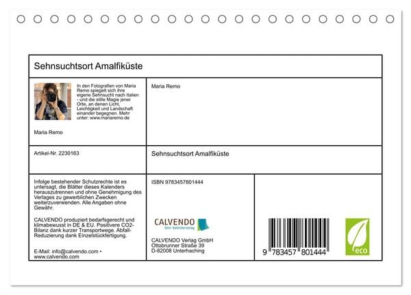 Produktbild: Sehnsuchtsort Amalfik&uuml;ste (Tischkalender 2026 DIN A5 quer), CALVENDO Monatskalender