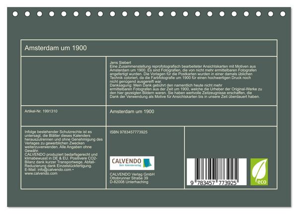Produktbild: Amsterdam um 1900 (Tischkalender 2026 DIN A5 quer), CALVENDO Monatskalender