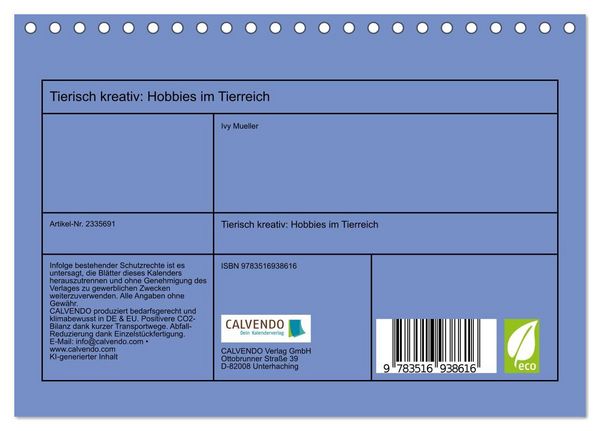 Produktbild: Tierisch kreativ: Hobbies im Tierreich (Tischkalender 2027 DIN A5 quer), CALVENDO Monatskalender
