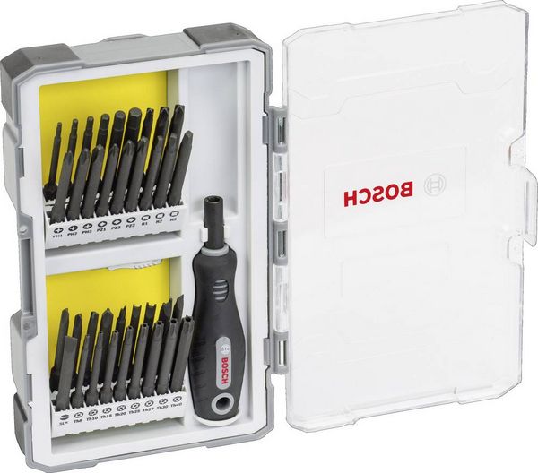 Produktbild: Bosch Accessories 2607017320 Bit-Set 37teilig Schlitz, Kreuzschlitz Phillips, Kreuzschlitz Pozidriv, Sechsrund BO, Tri-Wing, Spanner, Innen-Vierkant