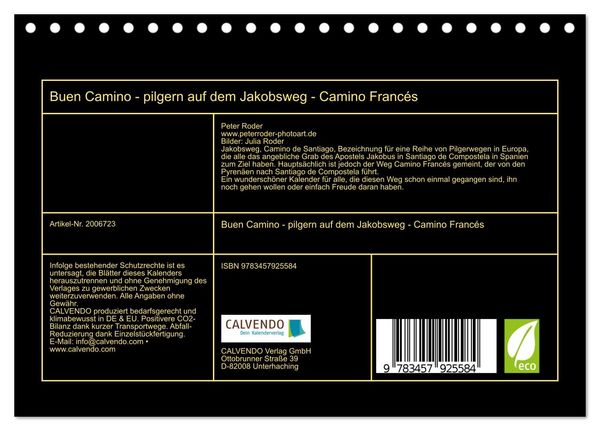 Produktbild: Buen Camino - pilgern auf dem Jakobsweg - Camino Franc&eacute;s (Tischkalender 2026 DIN A5 quer), CALVENDO Monatskalender
