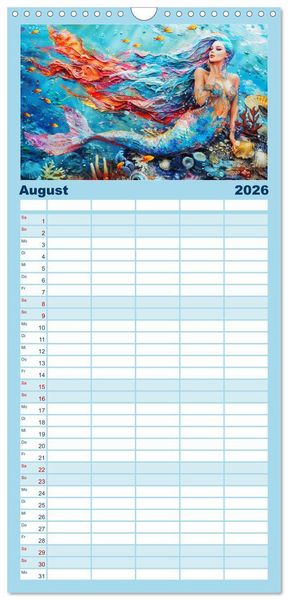 Produktbild: Familienplaner 2026 - Meerjungfrauen. Zauberhafte Nixen-Paintings mit 5 Spalten (Wandkalender, 21 x 45 cm) CALVENDO