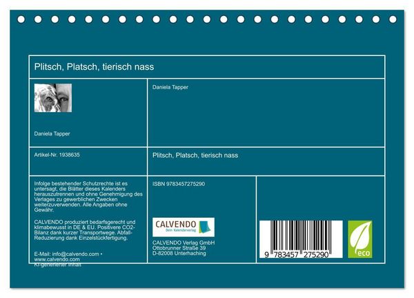 Produktbild: Plitsch, Platsch, tierisch nass (Tischkalender 2026 DIN A5 quer), CALVENDO Monatskalender