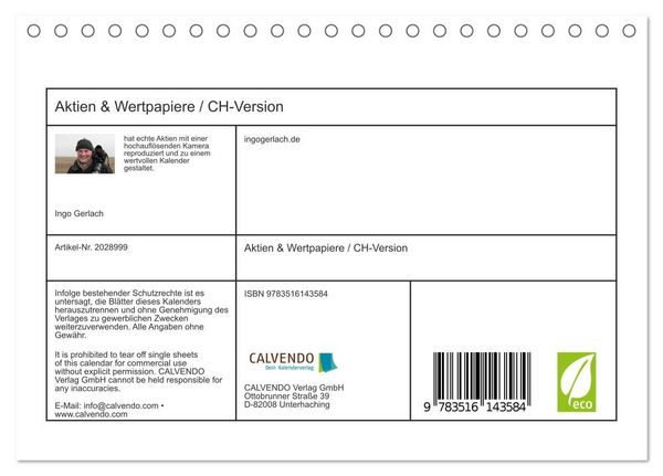 Produktbild: Aktien & Wertpapiere / CH-Version (Tischkalender 2026 DIN A5 quer), CALVENDO Monatskalender
