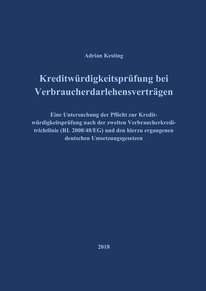 Produktbild: Kreditw&uuml;rdigkeitspr&uuml;fung bei Verbraucherdarlehensvertr&auml;gen