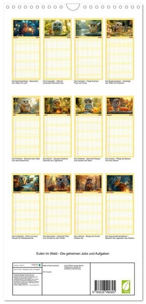 Produktbild: Familienplaner 2026 - Eulen im Wald - Die geheimen Jobs und Aufgaben mit 5 Spalten (Wandkalender, 21 x 45 cm) CALVENDO