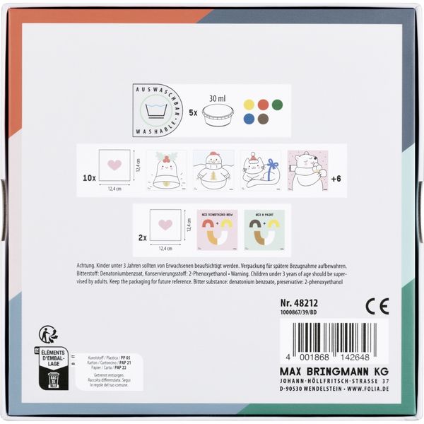 Produktbild: Folia Fingerfarben Winter, 5 x 30 ml, 10 Malvorlagen mit Tiermotiven