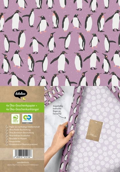 Produktbild: Geschenkpapier Set Weihnachten: Pinguine (lila, wei&szlig;) f&uuml;r Kinder