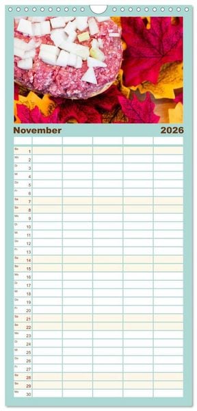 Produktbild: Familienplaner 2026 - Mettkalender - Spread some more Mett mit 5 Spalten (Wandkalender, 21 x 45 cm) CALVENDO