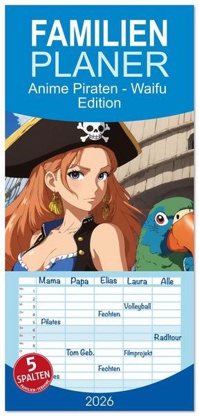 Produktbild: Familienplaner 2026 - Anime Piraten - Waifu Edition mit 5 Spalten (Wandkalender, 21 x 45 cm) CALVENDO