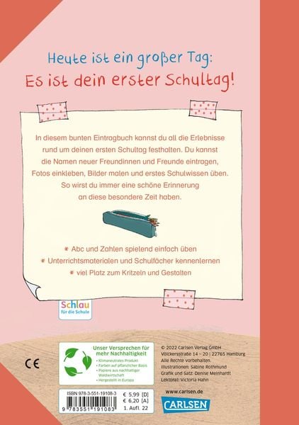 Produktbild: Schlau für die Schule: Hurra! Dein erster Schultag (Mädchen)