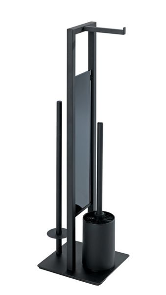 Produktbild: Stand WC-Garnitur Mod. Rivalta Schwarz matt, integrierter Toilettenpapierhalter und WC-B&uuml;rstenhalter