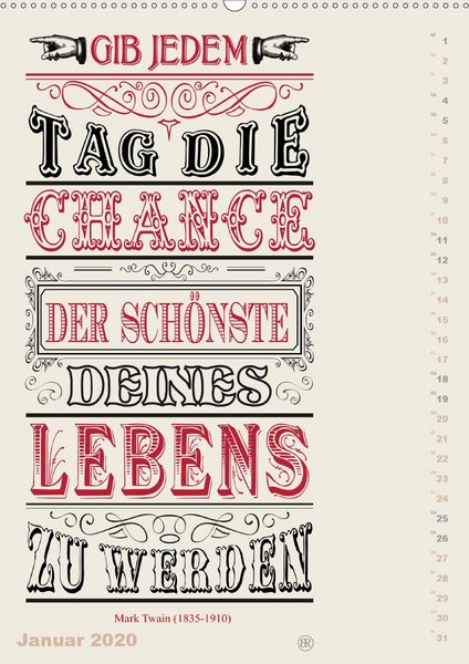 Produktbild: Die sch&ouml;nsten Lebensweisheiten Typo - Kalender (Premium, hochwertiger DIN A2 Wandkalender 2020, Kunstdruck in Hochglanz)