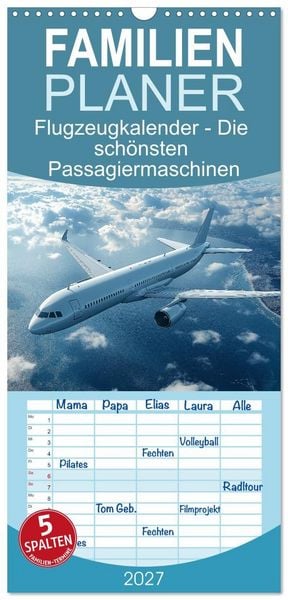 Produktbild: Familienplaner 2027 - Flugzeugkalender - Die sch&ouml;nsten Passagiermaschinen mit 5 Spalten (Wandkalender, 21 x 45 cm) CALVENDO