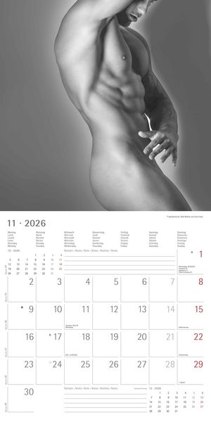 Produktbild: Masculine 2026 - Broschürenkalender 30x30 cm (30x60 geöffnet) - Kalender mit Platz für Notizen - Maskulin - Bildkalender - Wandplaner - Erotikkalender