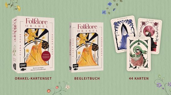 Produktbild: Orakel-Kartenset: Folklore Orakel | Die Liebe, die Reise, die Prophezeiung &ndash; Integriere die zentralen Motive aus Sagen, M&auml;rchen und Erz&auml;hlungen in deine Legung