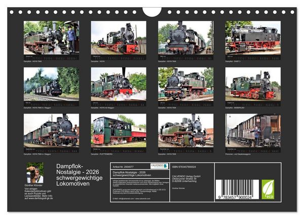 Produktbild: Dampflok-Nostalgie - 2026 schwergewichtige Lokomotiven (Wandkalender 2026 DIN A4 quer), CALVENDO Monatskalender