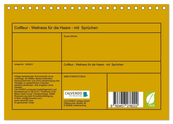 Produktbild: Coiffeur - Wellness f&uuml;r die Haare - mit Spr&uuml;chen (Tischkalender 2026 DIN A5 quer), CALVENDO Monatskalender