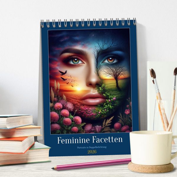 Produktbild: Feminine Facetten - Portraits in Doppelbelichtung (Tischkalender 2026 DIN A5 hoch), CALVENDO Monatskalender