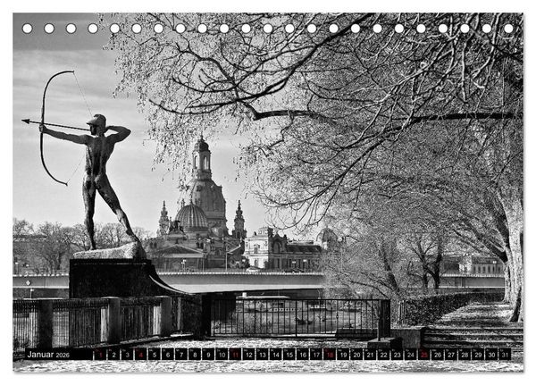 Produktbild: Dresden Faszination Schwarz Weiss (Tischkalender 2026 DIN A5 quer), CALVENDO Monatskalender