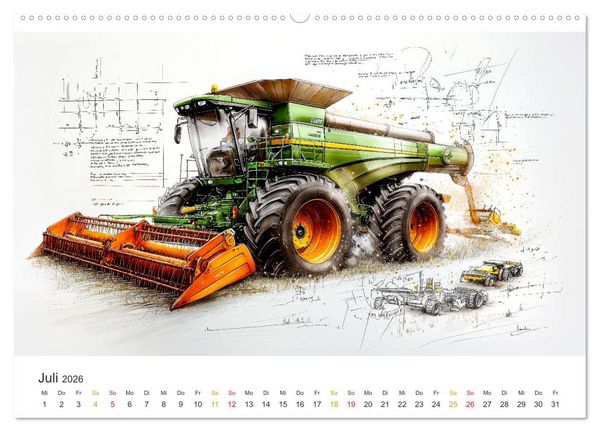 Produktbild: M&auml;hdrescher - Design Studien (Wandkalender 2026 DIN A2 quer), CALVENDO Monatskalender