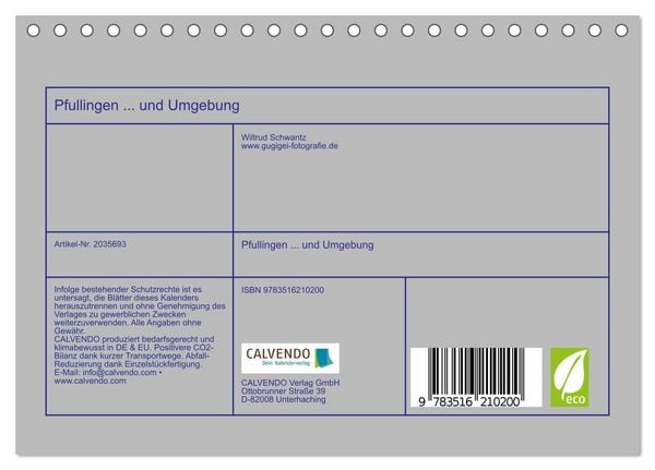 Produktbild: Pfullingen ... und Umgebung (Tischkalender 2026 DIN A5 quer), CALVENDO Monatskalender