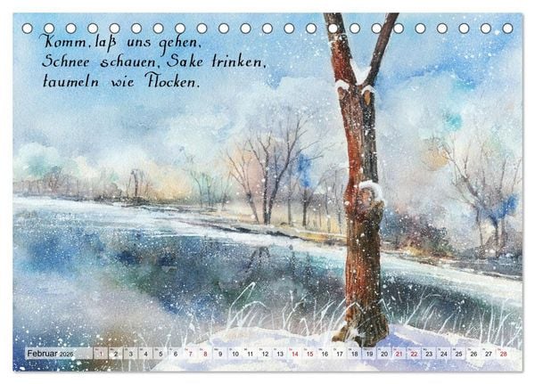 Produktbild: Aquarelle und Haiku von Basho (Tischkalender 2026 DIN A5 quer), CALVENDO Monatskalender