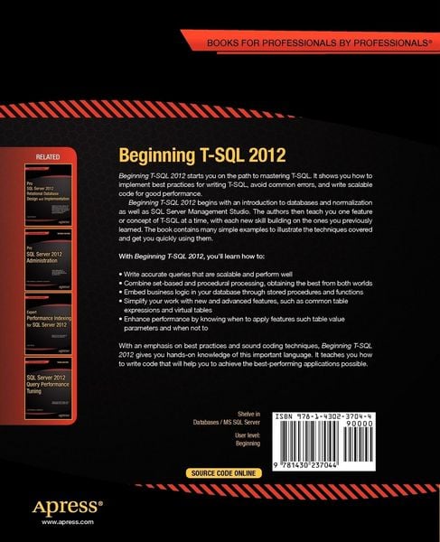 Produktbild: Beginning T-SQL 2012