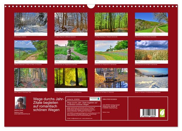 Produktbild: Wege durchs Jahr- Zitate begleiten auf romantisch sch&ouml;nen Wegen (Wandkalender 2026 DIN A3 quer), CALVENDO Monatskalender
