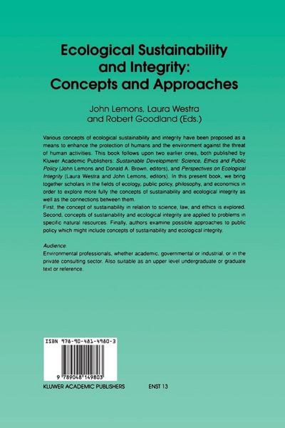 Produktbild: Ecological Sustainability and Integrity: Concepts and Approaches
