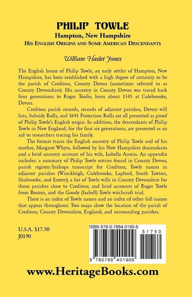 Produktbild: Philip Towle, Hampton, New Hampshirehis English Origins and Some American Descendants