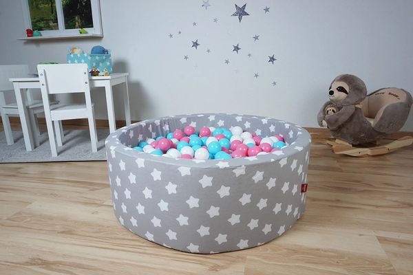 Produktbild: Knorrtoys 68159 - B&auml;llebad Soft Grey White Stars mit 300 B&auml;lle rosa/mint, ca.90x90x30cm