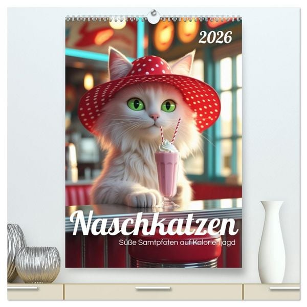 Naschkatzen – Süße Samtpfoten auf Kalorienjagd (hochwertiger Premium Wandkalender 2026 DIN A2 hoch), Kunstdruck in Hochglanz